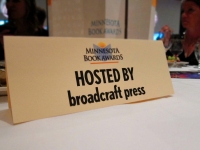 table card at the MN Book Awards