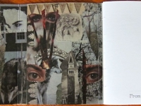 From Tiger To Prayer by Deborah Keenan, inside book cover with gray collage